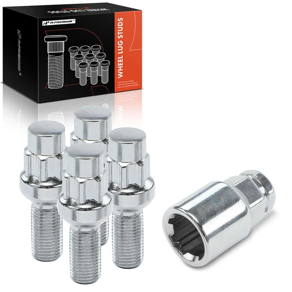 4 Pcs M14x1.5 Chrome Wheel Lock Stud Bolt & 1 Pc Key for 2007-2015 Audi Q7
