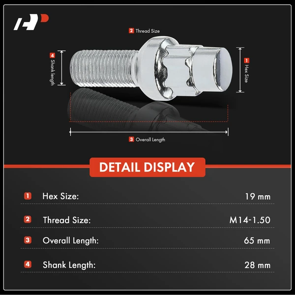 4 Pcs M14x1.5 Chrome Wheel Lock Stud Bolt & 1 Pc Key for Porsche Cayenne VW