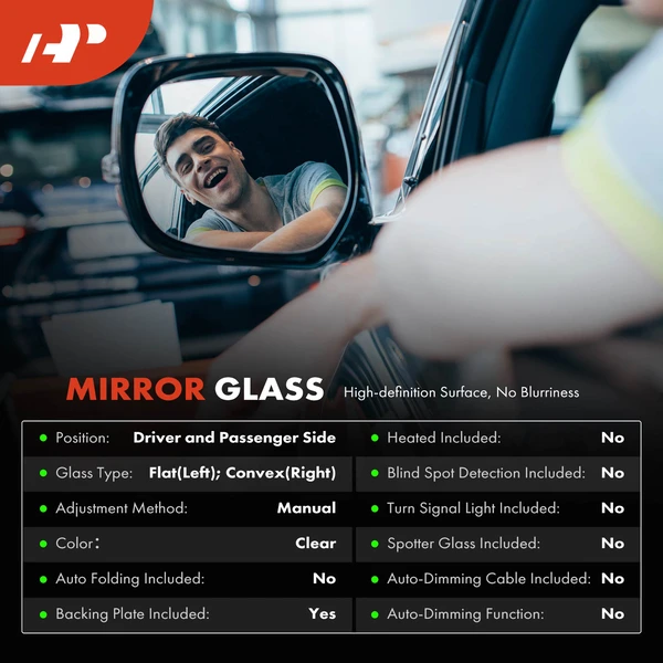 2 Pcs Driver & Passenger Mirror Glass with Manual Adjust for Chevrolet Malibu Saturn Aura