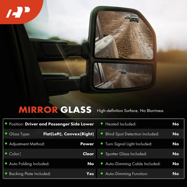 2 Pcs Driver & Passenger Lower Mirror Glass with Power Adjust for Ford Transit