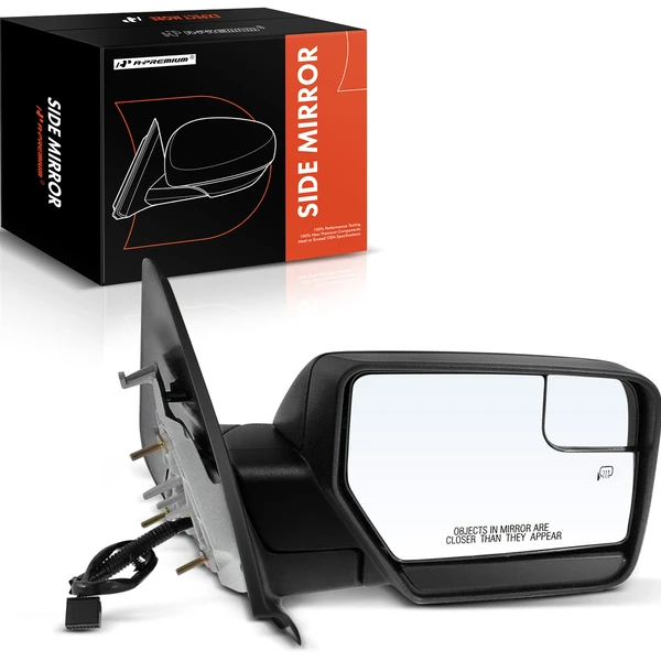 Right Passenger Side Mirror, with Heating, Power Adjustment, Manual Folding, Textured Black A-Premium APMI749