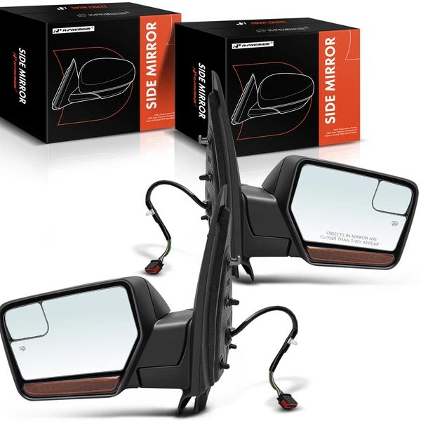 Driver & Passenger Mirror, with Heating, Power Adjustment, Manual Folding, Textured Black A-Premium APMI1617TW