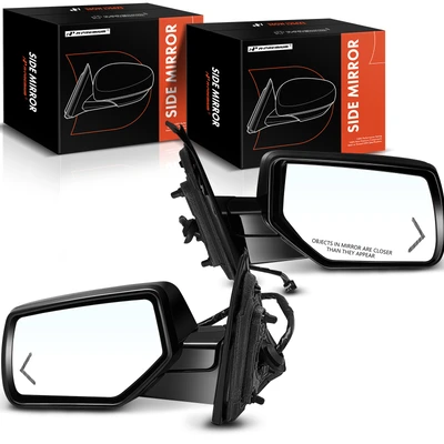 2 Pcs Driver & Passenger Black & Chrome Mirror with Heated
