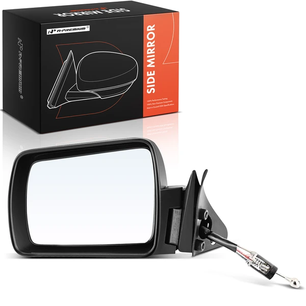 1986-1992 Jeep Comanche Left Driver Side Mirror, Manual, Paintable Black A-Premium APMI2853TW