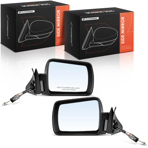 1984-1996 Jeep Cherokee Driver & Passenger Mirror, Manual, Paintable Black A-Premium APMI2910TW