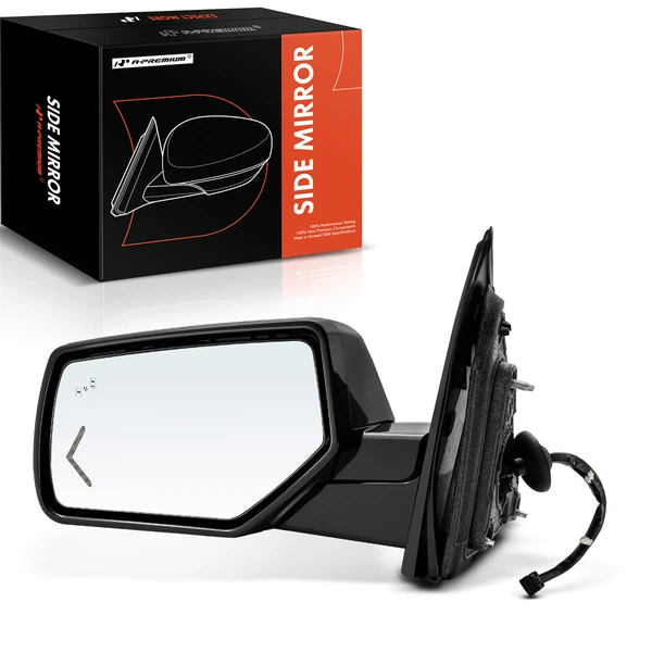 2015-2020 GMC Yukon Left Driver Side Mirror, with Heating, Power Adjustment, Power Folding, Smooth Black A-Premium APMI871