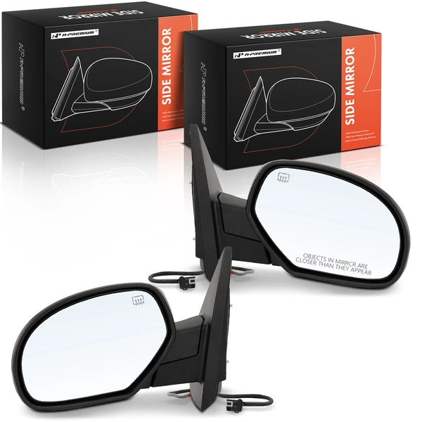 2007-2013 GMC Sierra 1500 Driver & Passenger Mirror, Powered, with Heated, Black A-Premium APMI285