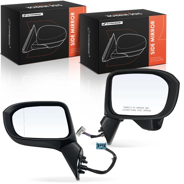 Driver & Passenger Mirror, with Heating, Power Adjustment, Manual Folding, Smooth Black A-Premium APMI2537