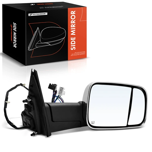 2019-2021 Ram 1500 Right Passenger Side Mirror, with Heating, Power Adjustment, Manual Folding, Chrome A-Premium APMI1715TW