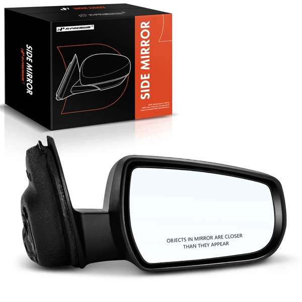 Right Passenger Side Mirror, with Heating, Power Adjustment, Non-Folding, Smooth Black A-Premium APMI878