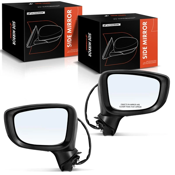 2014-2016 Mazda 3 Driver & Passenger Mirror, Powered, Smooth Black A-Premium APMI1745TW