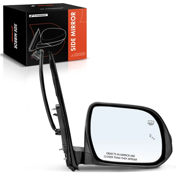 Right Passenger Side Mirror, with Heating, Power Adjustment, Power Folding, Gloss Black A-Premium APMI1750TW