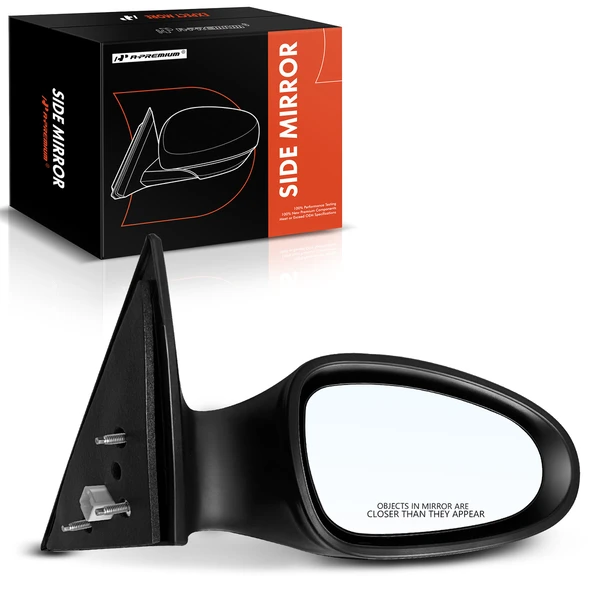 Right Passenger Side Mirror, with Heating, Power Adjustment, Non-Folding, Smooth Black A-Premium APMI882