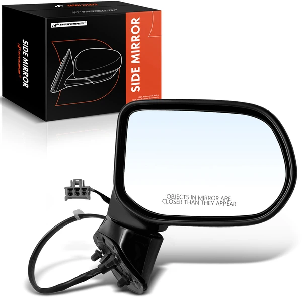 Right Passenger Side Mirror, with Heating, Power Adjustment, Manual Folding, Smooth Black A-Premium APMI889TW
