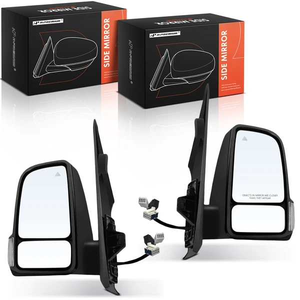 Driver & Passenger Mirror, with Heating, Power Adjustment, Manual Folding, Textured Black A-Premium APMI2217TW