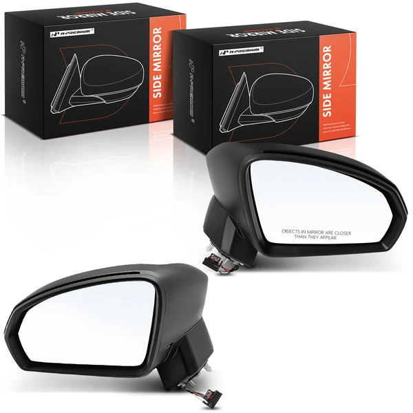 Driver & Passenger Mirror, with Heating, Power Adjustment, Manual Folding, Textured Black A-Premium APMI2469