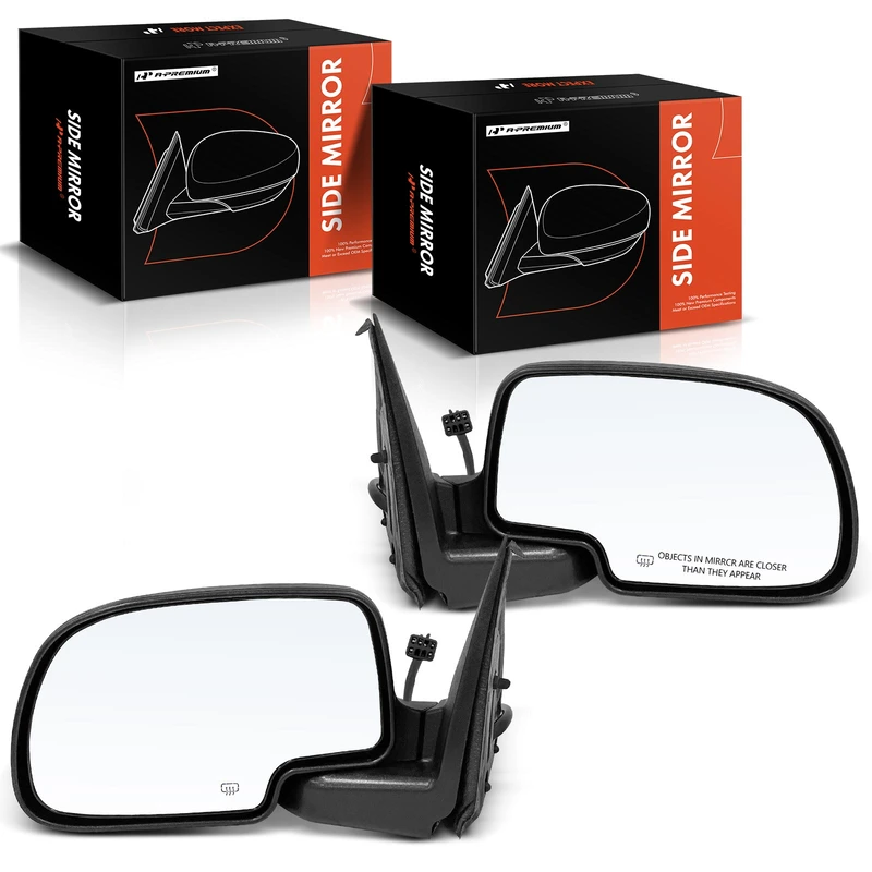 2 Pcs Driver & Passenger Black Smooth Mirror with Power Glass Adjust for Chevy Silverado 1500 Tahoe