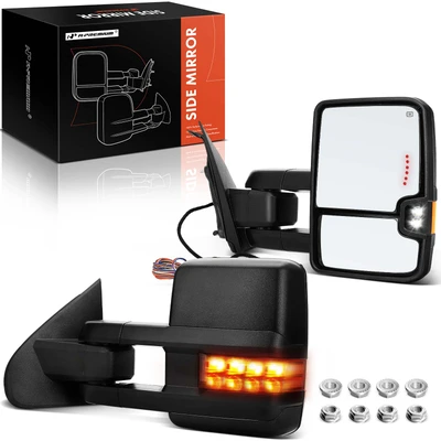 2 Pcs Textured Black Powered Heated Towing Mirror Assembly