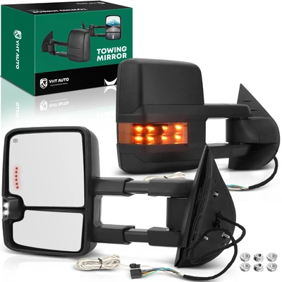 2 Pcs Textured Black Powered Heated Towing Mirror Assembly