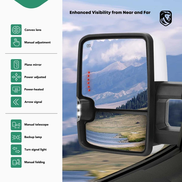 Driver & Passenger Towing Mirror Assembly, with Heating, Power Adjustment, Manual Folding, Chrome YHT Auto YHTMI0010