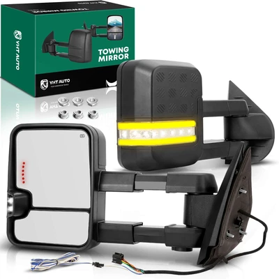 2 Pcs Textured Black Powered Heated Towing Mirror Assembly