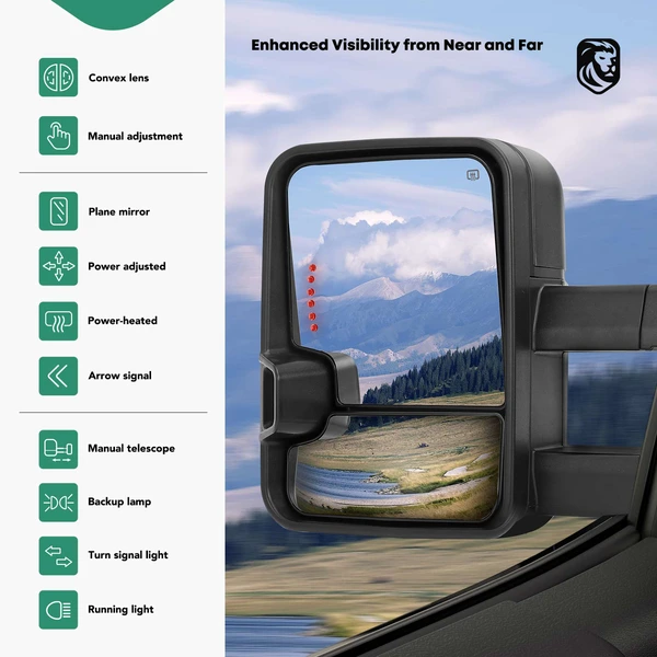 Driver & Passenger Towing Mirror Assembly, with Heating, Manual Adjustment, Manual Folding, Textured Black YHT Auto YHTMI0003