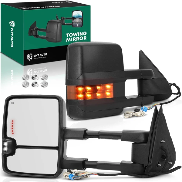 2003-2004 GMC Sierra 2500 Driver & Passenger Towing Mirror Assembly, with Heating, Power Adjustment, Manual Folding, Textured Black YHT Auto YHTMI0009