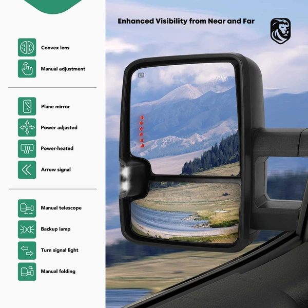 2003-2004 GMC Sierra 2500 Driver & Passenger Towing Mirror Assembly, with Heating, Power Adjustment, Manual Folding, Textured Black YHT Auto YHTMI0009