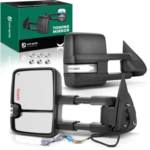 2003-2004 GMC Sierra 2500 Driver & Passenger Towing Mirror Assembly, with Heating, Power Adjustment, Manual Folding, Chrome YHT Auto YHTMI0025