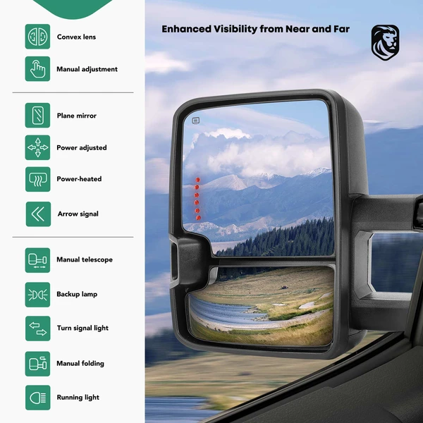 2003-2004 GMC Sierra 2500 Driver & Passenger Towing Mirror Assembly, with Heating, Power Adjustment, Manual Folding, Chrome YHT Auto YHTMI0025