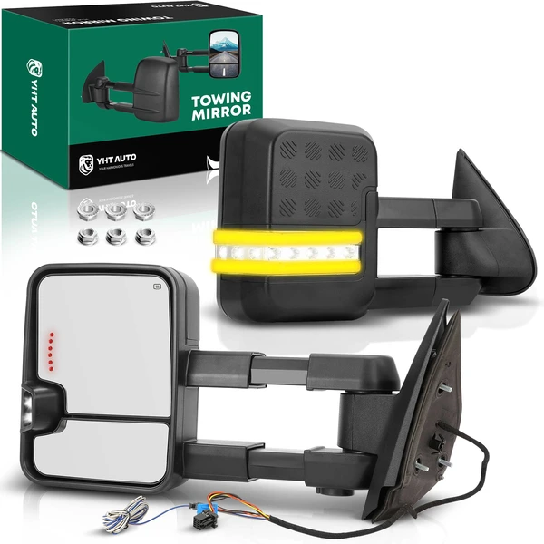 2003-2004 GMC Sierra 2500 Driver & Passenger Towing Mirror Assembly, with Heating, Power Adjustment, Manual Folding, Textured Black YHT Auto YHTMI0004