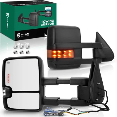 Driver & Passenger Towing Mirror Assembly, with Heating, Power Adjustment, Manual Folding, Textured Black YHT Auto YHTMI0013