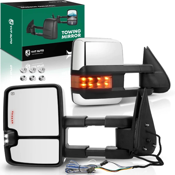 2001-2002 GMC Sierra 2500 HD Driver & Passenger Towing Mirror Assembly, with Heating, Power Adjustment, Manual Folding, Chrome YHT Auto YHTMI0014