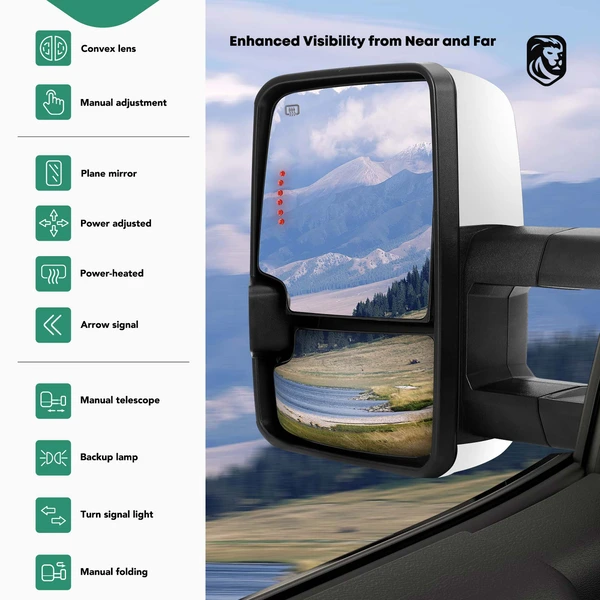 2001-2002 GMC Sierra 2500 HD Driver & Passenger Towing Mirror Assembly, with Heating, Power Adjustment, Manual Folding, Chrome YHT Auto YHTMI0014