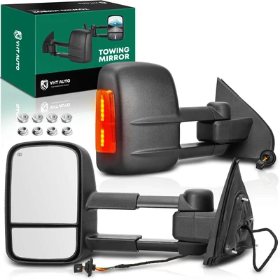 2 Pcs Textured Black Powered Heated Towing Mirror Assembly