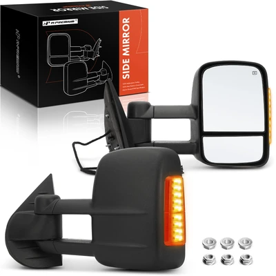 2 Pcs Textured Black Powered Heated Towing Mirror Assembly with Turn Signal