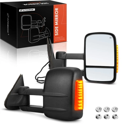 2 Pcs Textured Black Powered Heated Towing Mirror Assembly