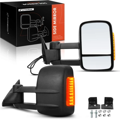 2 Pcs Textured Black Powered Towing Mirror Assembly