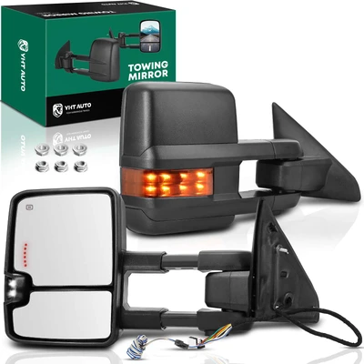 2 Pcs Textured Black Powered Heated Towing Mirror Assembly with Backup Lamp