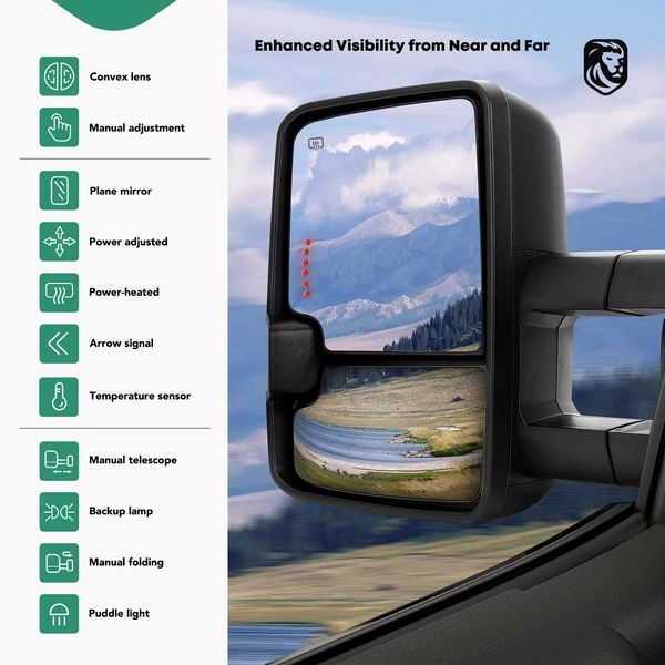 2011-2018 Ram 3500 Driver & Passenger Towing Mirror Assembly, Powered, with Heated, Textured Black YHT Auto YHTMI0007