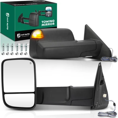 2 Pcs Textured Black Powered Heated Mirror Assembly