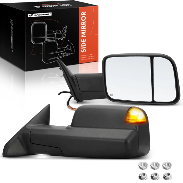 2009-2010 Dodge Ram 1500 Driver & Passenger Mirror, Powered, with Heated, Textured Black A-Premium APMI439