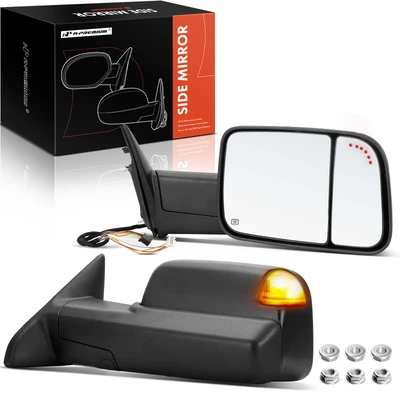 2 Pcs Textured Black Powered Heated Mirror Assembly with Arrow Signal