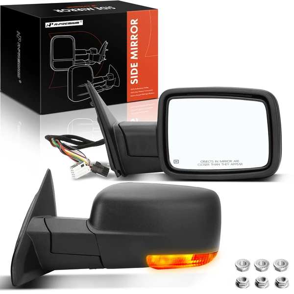 2009-2010 Dodge Ram 1500 Driver & Passenger Mirror, Powered, with Heated, Textured Black A-Premium APMI445