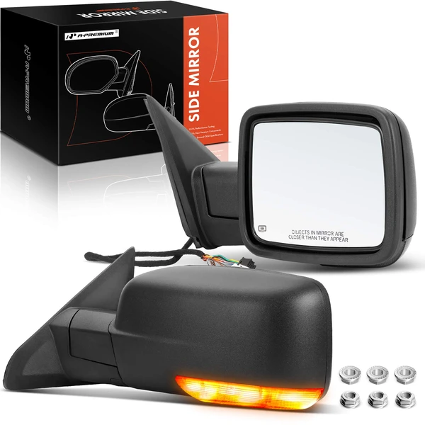 2009-2010 Dodge Ram 1500 Driver & Passenger Mirror, Powered, with Heated, Textured Black A-Premium APMI447