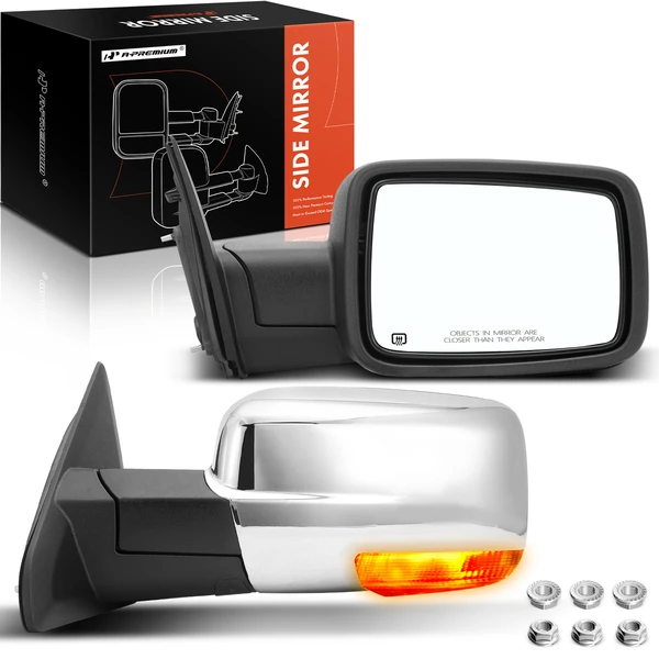 2009-2010 Dodge Ram 1500 Driver & Passenger Mirror, Powered, with Heated, Chrome A-Premium APMI448