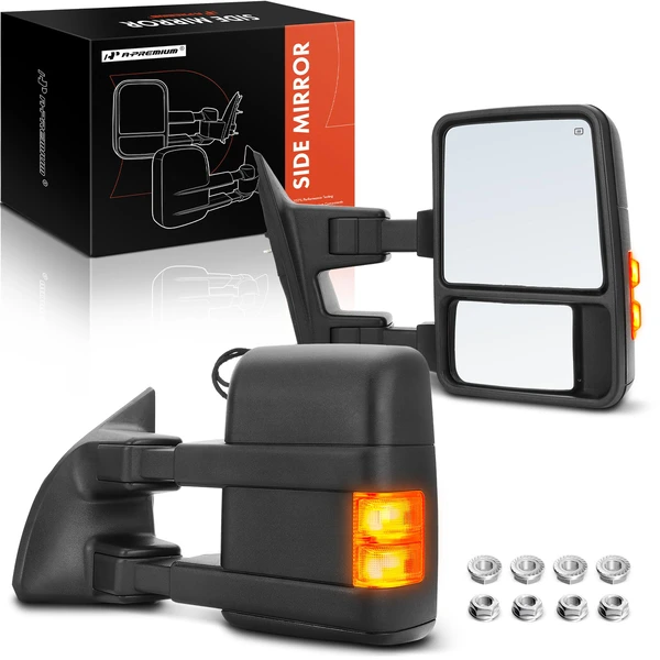 2008-2016 Ford F-250 Super Duty Driver & Passenger Mirror, Powered, with Heated, Textured Black A-Premium APMI452