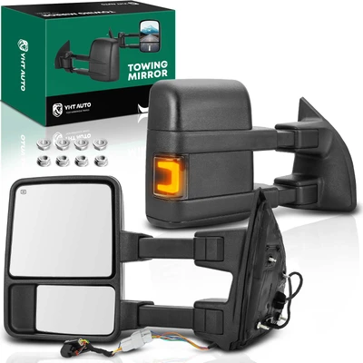 2 Pcs Textured Black Powered Heated Towing Mirror Assembly