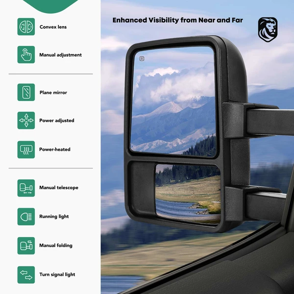 1999-2016 Ford F-250 Super Duty Driver & Passenger Towing Mirror Assembly, Powered, with Heated, Textured Black YHT Auto YHTMI0023