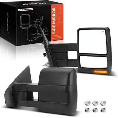 2 Pcs Textured Black Powered Heated Towing Mirror Assembly